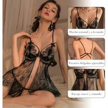 Lenceria Mujer Encaje, Ropa Interior Erótica para Mujer, Babydoll Lenceria, Camisón Transparente con Tanga, Tallas S-(G Negro) - Multicolor - Ver 2