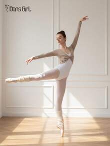 DonsGirl 1 Piece Women's Knitted Ballet Warm-Up Top - Long Sleeve Front Knot Design, Elegant Versatile Sweater For Ballet/Modern Dance & Daily Wear - Apricot - View 11