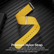 TACTICAL FROG - Correa de reloj de nailon de 18 mm, 19 mm, 20 mm, 22 mm, 24 mm, correas de reloj militares impermeables de repuesto para hombres y mujeres, con hebilla de acero inoxidable - Negro Amarillo - Ver 4