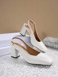 FVPFVP 2025夏季新款巴黎时尚白色鳄鱼纹方头高跟凉鞋，女款，粗跟，包头，系带 - 白色 - 查看 6