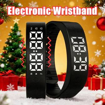 1 pieza Brazalete inteligente deportivo multifuncional unisex, con función de cronógrafo de 12 horas (hora, minuto, segundo, fecha, mes, semana), podómetro, 2 alarmas y señal acústica cada hora, pantalla luminosa, seguimiento de calorías, larga duración de la batería, carga USB, registro de altura y peso, adecuado para deportes diarios y regalos de vacaciones, 60mAh