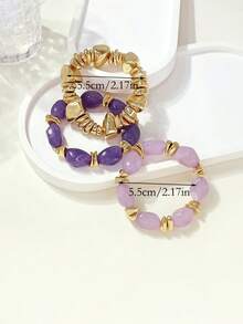 LADYCOCO 3pcs Vintage Thick Multi-Layer Multi-Color Acrylic Beaded Bracelet Set, Transformable Gold Chip Bracelet, For Women, Couples, Party, Daily Wear - Multi-colored J - View 3
