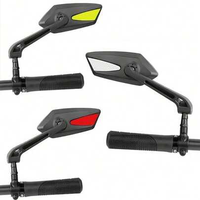 1 Pair Adjustable & Rotatable Scooter Rearview Mirrors - 3-Color (Yellow/ Red/ White) Handlebar Mirrors With Clear Vision - Perfect Accessories For Electric Scooters, Bicycles & Cycling