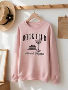 1Pc Women's Book & Cocktail Print Sweater - Literary Book Club Design With Book Spine Pattern, Soft Breathable -Like Texture, Machine Washable All-Season Casual Sweater For Book Lovers (No Dryer, Book-Themed Outfit) Women's Minimalist Regular Fit Long Sleeve Sweatshirt - Casual Daily Outfits Top - Grey - View 8