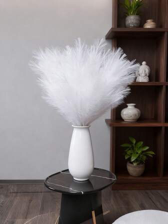 1pc-30pcs Artificial Reed Grass Boho Decor Faux Pampas Grass Large Tall Fluffy Artificial Fake Flower Bulrush Reed Grass For Vase Filler Farmhouse Home Kitchen Bohemian Decoration, Room, Wedding Party Decor (White)