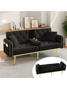 Sofas & Couches - Black + Velvet + 2 Seat - View 1