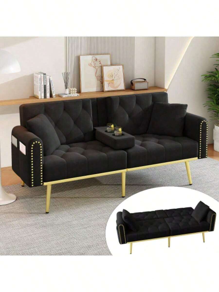 Sofas & Couches - Black + Velvet + 2 Seat - View 1