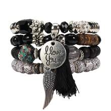 女士波西米亚风多层手链，饰有翅膀和菩提花珠子元素 - 白色 - 查看 17