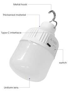 Bombilla recargable con batería, luz de emergencia compacta y redonda, adecuada para luces de pared sin cableado, carga USB, batería de 500mAh - Multicolor - Ver 8