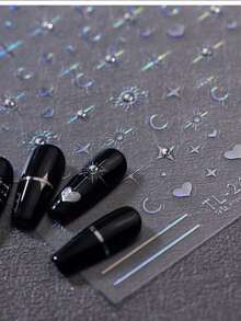 银色3D水钻星星贴纸，亮金色箔纸美甲装饰贴花，节日主题时尚六角星美甲设计 - 藕粉色 - 查看 2