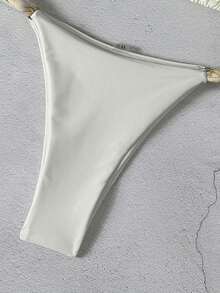 Bikinx 女士优雅比基尼套装，采用细肩带、系带前襟和露背设计，并饰有打结细节，尽显时尚风采。 - 米色 - 查看 8