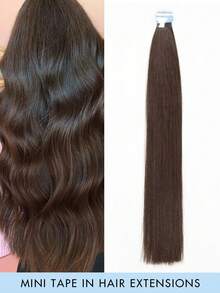 10pcs Mini Tape-In Hair Extensions, Real Human Hair, 12-22 Inch Straight, Invisible Seamless Adhesive, Suitable For Women, Christmas Gift - Multicolor - View 36