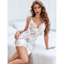 - Lencería para mujer, con tirantes delgados, camisón de babydoll(XS Floral rosa y blanco.) - Multicolor - Ver 4