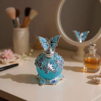 25ml Romantic Hand-Painted Colorful Butterfly Decorated Frosted Texture Fragrance Bottle, Portable And Reusable, A Gift For Family/Friends With High Value, A Thing For Daily Fragrance Supplement (No Fragrance, Only Empty Bottle) +Essential Oil Refill Set