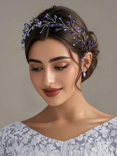 1pc Elegant Blue Crystal Rhinestone Bridal Headband, Wedding Hair Accessory Suitable For Photography, Party Outfit Wedding Hair Band Fashion Hair Accessories Party Head Scarf