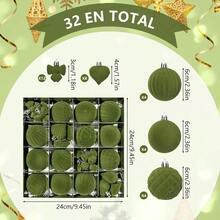YQQ 32 Piezas Adornos Navideños de Terciopelo Verde Esferas Texturizadas Corazones y Lazos para Árbol de Navidad Decoración Elegante Vintage para Hogar y Fiesta Navideña Verde5735 - verde - Ver 2