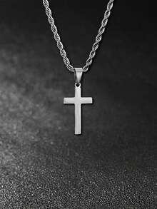 一套男士不锈钢十字架吊坠项链和休闲链手链首饰，适合所有季节佩戴，无窒息危险 - 彩色 - 查看 5