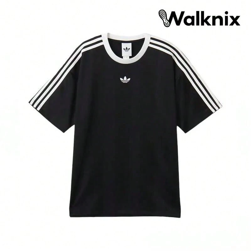 Adidas Adicolor Series Ss25 Jacquard Jersey Round Neck Fashion Soft Pullover Short Sleeve T-Shirt Black Tops Men - 彩色 - 查看 1
