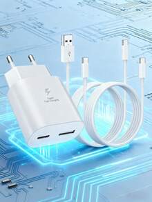 Bộ sạc nhanh USB-C kép 25W, bao gồm cáp sạc nhanh USB/USB-C sang Type-C 60W, cáp dữ liệu 100cm/3.3ft, tương thích với dòng 16/15, cáp sạc, đạt chứng nhận CE & RoHS, cổng USB-C và USB-A, tương thích với Samsung S25, S24, S23, A56, A55, A16, A15, pin dự phòng sạc nhanh, quà tặng Giáng sinh/gia đình phù hợp để sạc nhiều người, nhiều thiết bị, nhu cầu sạc tại nhà và bàn làm việc văn phòng. Bộ sạc điện thoại đa cổng công suất cao cho văn phòng tại nhà. - Xem 3
