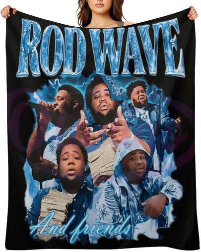 Rod Music Wave Rod Music Wave Music-Inspired Fan Blanket - 280g Premium Flannel Heat Transfer Throw, Hip-Hop Rapper Theme Soft Blanket For Home/Camping/Travel, Ideal Gift For Music Lovers 30"X40", Compact Flannel Throw – Soft, Durable For Travel & Movie Nights