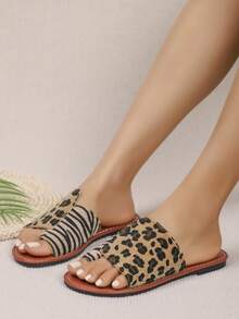 2026夏季豹纹露趾平底拖鞋 - 豹紋 - 查看 5