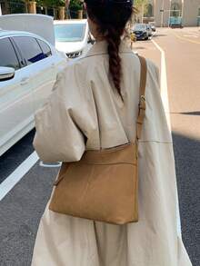 1pc (13.8in*9.8in*4.7in) Fashionable Women's Shoulder Bag, Crossbody Bag, Handbag, Large Capacity, Scratch & Wear Resistant Material, Suitable For Shopping, Dating, Outing, Work Commute, Adjustable Strap, Elegant Minimalist Casual Chic Brown Shoulder Bag For Women - Brown - View 8