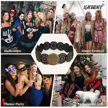 Boho 1pc Women's Metallic Multi-Color Pu Belt With Bronze Buckle And Leopard Pattern Design, Fashionable And Popular Sports Gift For Girlfriend, Vintage Clothing Accessory, New Style Waistband For Dressing Up, Christmas, Weddings, Parties, And Daily Use Halloween Summer, School Fall, Autumn, Halloween,Halloween - Cà phê - Xem 5