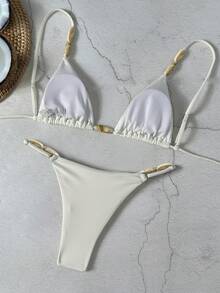 Bikinx 女士优雅比基尼套装，采用细肩带、系带前襟和露背设计，并饰有打结细节，尽显时尚风采。 - 米色 - 查看 3