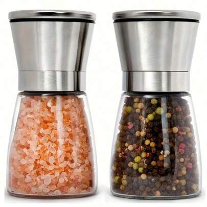 1pc Pepper And Salt Grinder Set, Stainless Steel Manual Spice Mill, Adjustable Ceramic Core For Outdoor Camping, Hiking, BBQ, Home Kitchen