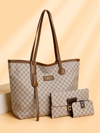 Women's Fashion Casual Versatile Popular Commuting Handbag, Large Capacity Shoulder Bag With Card Holder And Wallet Set