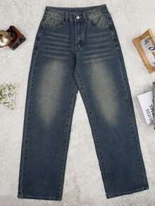 Blugi de damă Y2K toamna, casual, de zi cu zi, spălați, cu mustăți de pisică, cu buzunare în spate, leopard, cu stele, patchwork, cu picior drept