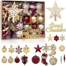 70pcs Arboles de Navidad Bolas de Plastico,Adornos para árbol de Navidad,esferas de Navidad,para Fiestas, Colgantes Familiares, decoración de árboles de Navidad (Color Oro Rojo)(Color oro rojo) - Multicolor - Ver 2