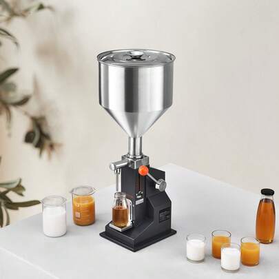 Manual Paste Liquid Filling Machine, 5-50ml Bottle Filler, Adjustable Bottle Filling Machine, Stainless Steel Liquid Filler With Hopper For Milk Water Juice Shampoo Honey