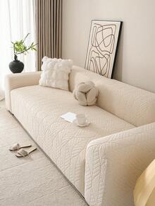 1件装羊羔绒叶子提花沙发套，适用于1-5座沙发，宠物友好，可机洗，四季皆宜 - 米色 - 查看 6