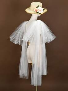 1 Pair Elegant Flowing Long Bridal Gloves And Shawl; Exaggerated Bow Shoulder Sleeves, Suitable For Stage Performance - Beige - View 6