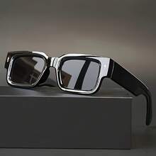 Men's Square Casual Fashion Glasses, Retro Thick Frame Decorative Party Style - Black - View 14