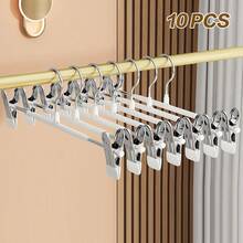 10pcs Non-Marking Coated Pants Hangers, Multi-Functional Retractable Trouser Clips, Stainless Steel Non-Slip Non-Marking Skirt Hangers For Home Use