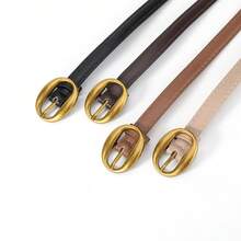 1 Stück schmaler PU-Leder Damengürtel, Lässig, mit ovalem goldfarbenen Metallschnalle, zur Dekoration von Hosen und Kleidung, geeignet für Halloween, Weihnachten, den täglichen Gebrauch und den Herbst, Damenkostüme - 1,5 cm ovaler Ledergürtel - Übersicht 2