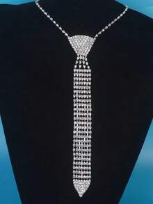 1pc Rhinestone Sparkling Tie, Fashion Arrow Shaped Tie For Wedding Dress - Silver - View 3
