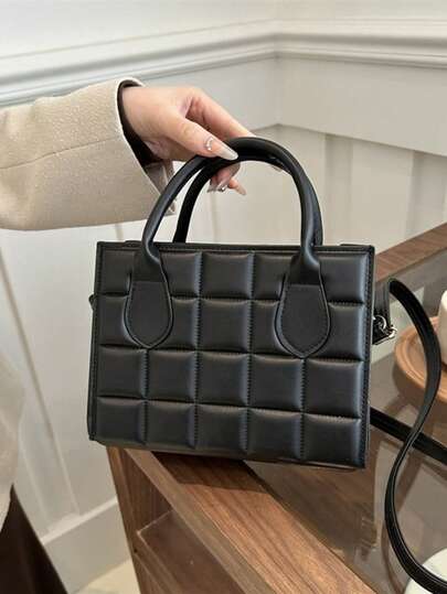 1 pieza Bolso cuadrado pequeño de moda para ir al trabajo con textura en relieve de rombos, bolso casual de un solo hombro, unicolor con bordado de corazón, bolso de mano de gran capacidad de estilo retro, bolso cuadrado pequeño de moda de color macaron, adecuado para que los adolescentes salgan de compras para uso diario