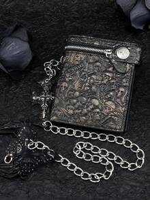 1pc High Quality New Retro Men's Wallet Short Style Fashion Wallet PUNK Cross Men's Bifold Zipper Wallet Casual Coin Purse Outdoor Portable Chain Wallet Card Holder For Men Money Wallet Mini Wallet Purse Wallet Small Wallet Wristlet Wallet Gifts For Men Men Gifts Wallet Men Wristlet Keychain - Bronze - View 12
