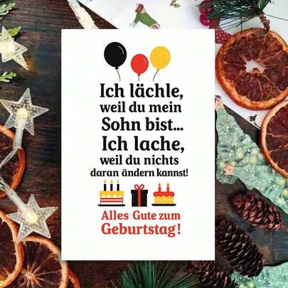 1pc Playful "German Adult Son Birthday" Card With Envelope "Alles Gute Zum " Message Design, Bold Typography & Festive Icons, Great For Maternal Gifting, Ideal For Birthday Events, Mother-Son Birthday Card|Family Greeting Card|Paper Card