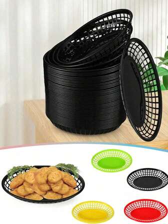 1/5/10 st återanvändbara plastmatkorgar, fruktkorg för bordsartiklar, snabbmatskorgar i plast, ovala plastkorgar, matkorgar för servering, restaurang, middag, hamburgare, pommes frites, varmkorg, snackstallrikar, bricka, fat