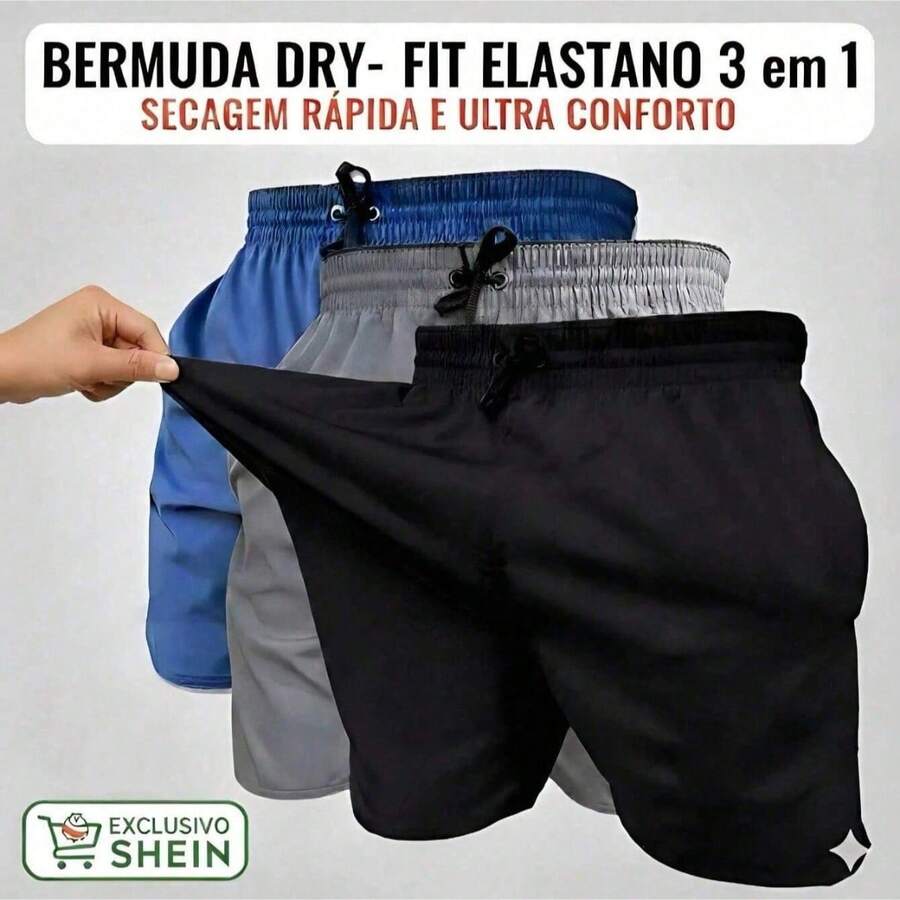 Kit Of 3 Dry-Fit Spandex Shorts For Beach, Soccer, And Gym - Đen/Đen/Xanh dương - Xem 1