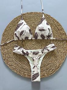 两件套休闲可爱优雅性感波西米亚风花卉系带编织比基尼泳衣，海滩度假，春夏 - 彩色 - 查看 3