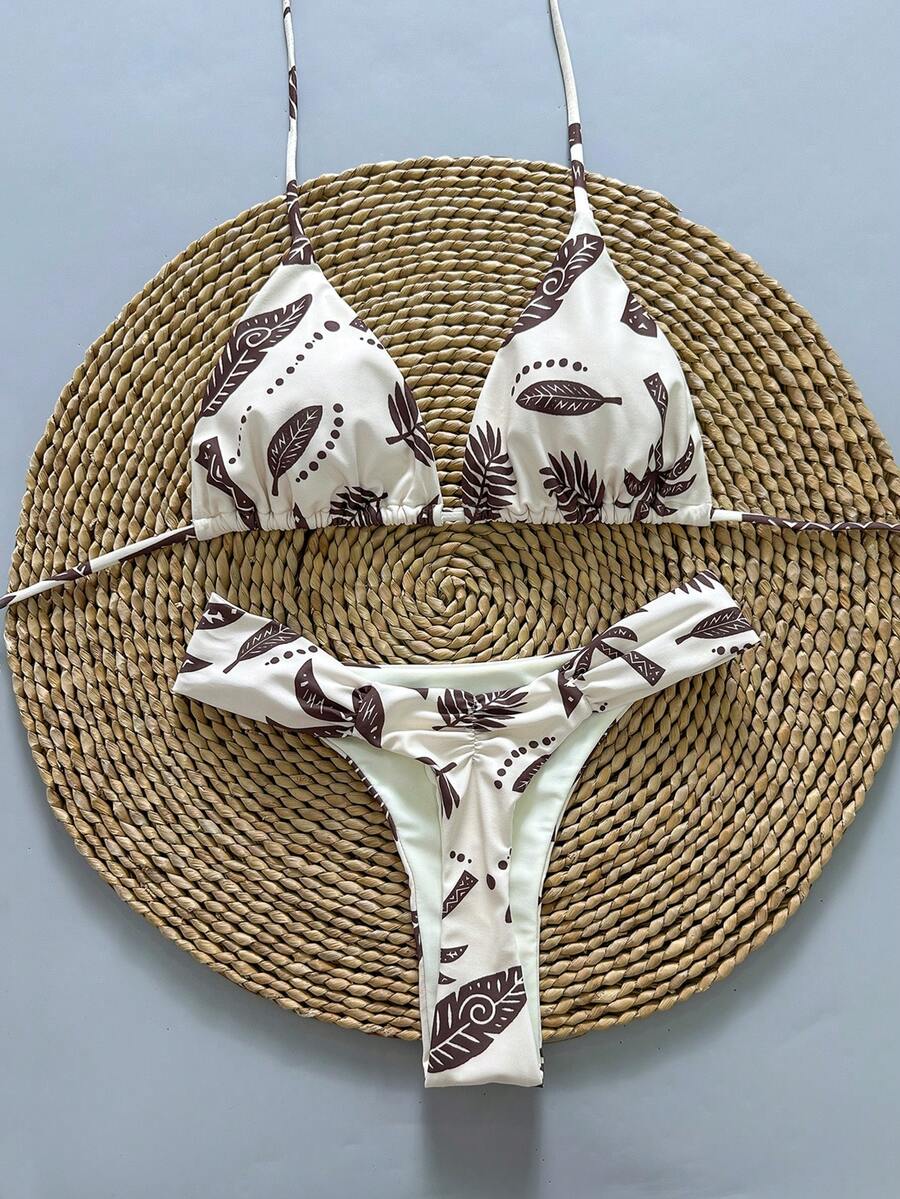 两件套休闲可爱优雅性感波西米亚风花卉系带编织比基尼泳衣，海滩度假，春夏 - 彩色 - 查看 1