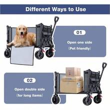 Collapsible Wagon Cart Foldable With Big Wheels Brakes, 250lbs Folding Utility Lightweight Garden Wagon, Portable Grocery Cart For Camping Shopping Sports Pets, Grey - 灰色的 - 查看 6