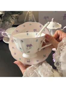 1 Set Ceramic Coffee Cup & Saucer, Suitable For Home Kitchen, Restaurant, Living Room, Gift, Drinking Water, Tea, Coffee, Milk, Juice, Wedding, Party, Birthday