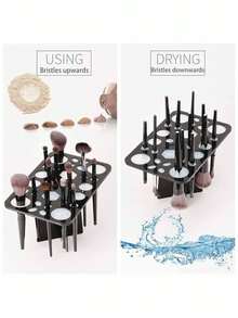 28-Slot Foldable Acrylic & Silicone Makeup Brush Holder - Black, Sturdy Adhesive Non-Slip Design, Suitable For Nail Art & Paintbrushes, Space-Saving Desktop Organizer, Geometric Slot Design, Durable Artist Brush Rack - Multicolor - View 4