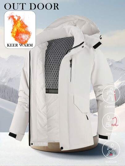 Women's Solid Color Thickened Windbreaker Jacket For Outdoor Sports, Autumn/Winter